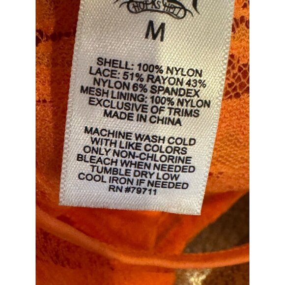 HAH Hot As Hell Bodysuit Women Medium Orange Sheer Lace Mesh Mama Jen - Picture 12 of 12